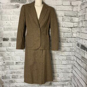 Vintage 60s 70s Tweed Wool Blend Blazer Midi Skirt 2 Piece Mod Retro Set